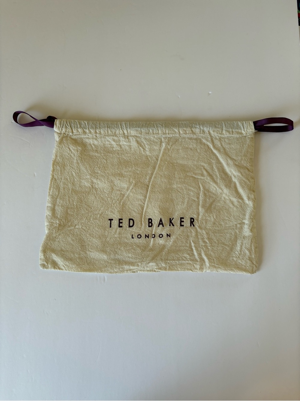 Authentic Ted Baker Handbag Dust Cover with Drawstring Tan Beige‎ Purple Ribbon